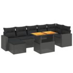 8-tlg. Garten-Sofagarnitur mit Kissen Schwarz Poly Rattan – Bild 2