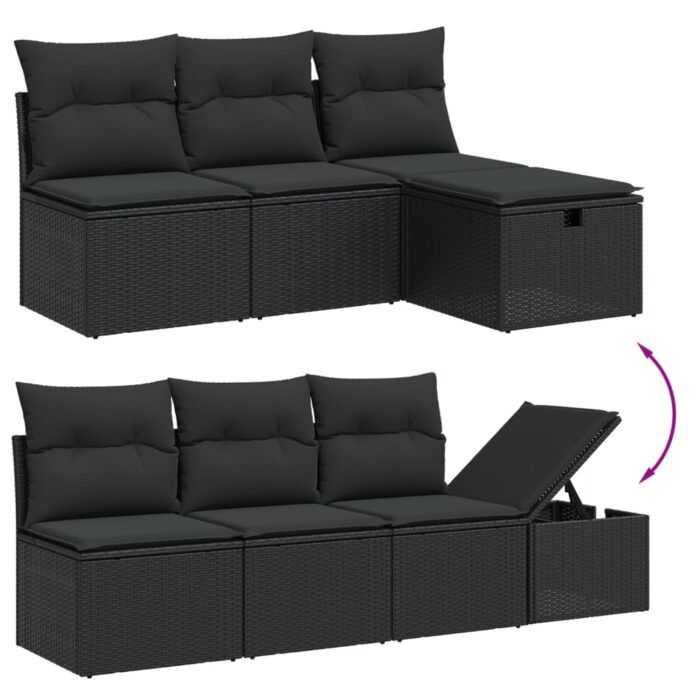 8-tlg. Garten-Sofagarnitur mit Kissen Schwarz Poly Rattan – Bild 3