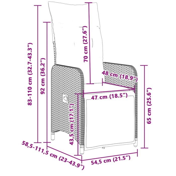 9-tlg. Garten-Bistro-Set mit Kissen Braun Poly Rattan – Bild 8