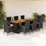 11-tlg. Garten-Essgruppe mit Kissen Schwarz Poly Rattan