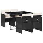 5-tlg. Garten-Essgruppe mit Kissen Schwarz Poly Rattan – Bild 2