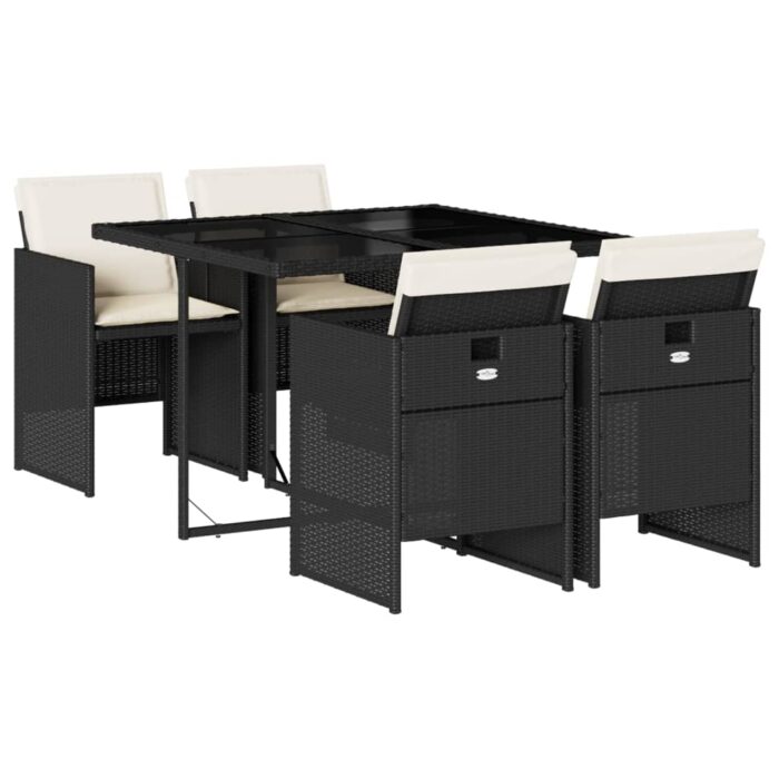 5-tlg. Garten-Essgruppe mit Kissen Schwarz Poly Rattan – Bild 2