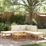 6-tlg. Gartensofa-Set mit Kissen Holz Akazie & Rattan