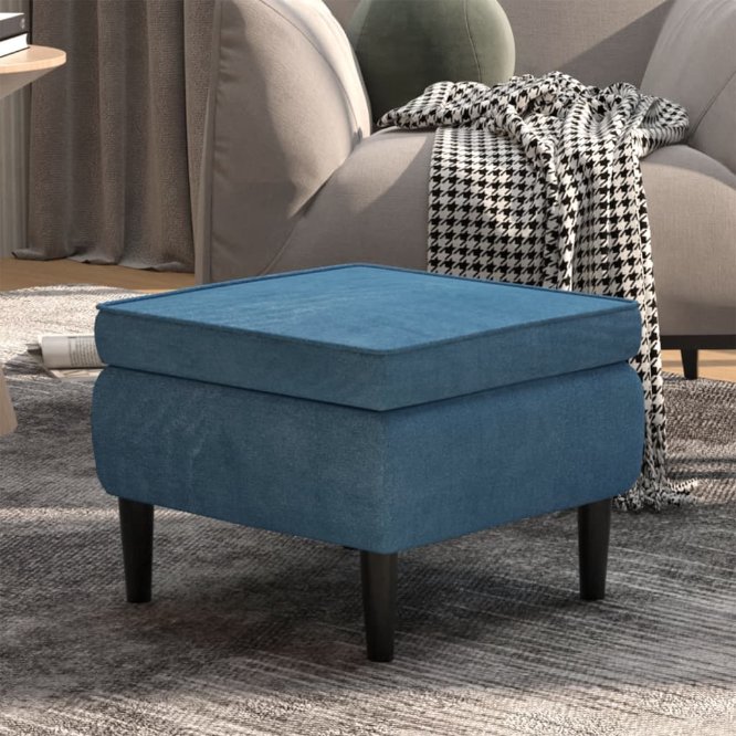 329435_1.jpg Hocker mit Holzbeinen Blau Samt – Bild 1