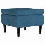 Hocker mit Holzbeinen Blau Samt – Bild 2