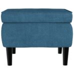 Hocker mit Holzbeinen Blau Samt – Bild 3