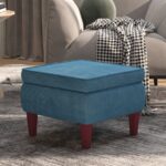 Hocker mit Holzbeinen Blau Samt