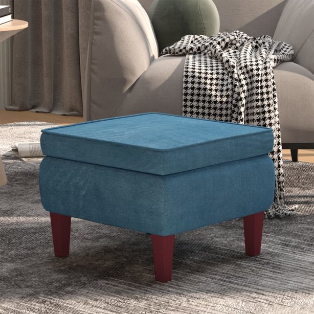 329456_1.jpg Hocker mit Holzbeinen Blau Samt – Bild 1