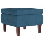 Hocker mit Holzbeinen Blau Samt – Bild 2