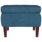 Hocker mit Holzbeinen Blau Samt – Bild 3