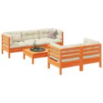6-tlg. Garten-Sofagarnitur mit Kissen Wachsbraun Kiefernholz