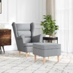Sessel mit Fusshocker Hellgrau Stoff – Bild 3