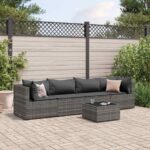 5-tlg. Garten-Lounge-Set mit Kissen Braun Poly Rattan