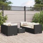6-tlg. Garten-Lounge-Set mit Kissen Schwarz Poly Rattan