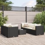 6-tlg. Garten-Lounge-Set mit Kissen Schwarz Poly Rattan