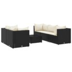 6-tlg. Garten-Lounge-Set mit Kissen Schwarz Poly Rattan – Bild 2