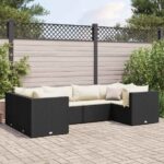 6-tlg. Garten-Lounge-Set mit Kissen Schwarz Poly Rattan
