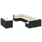 9-tlg. Garten-Sofagarnitur mit Kissen Schwarz Poly Rattan – Bild 2