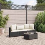 4-tlg. Garten-Sofagarnitur mit Kissen Schwarz Poly Rattan