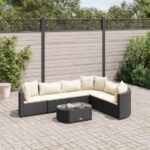 7-tlg. Garten-Sofagarnitur mit Kissen Schwarz Poly Rattan
