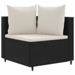 7-tlg. Garten-Sofagarnitur mit Kissen Schwarz Poly Rattan – Bild 3