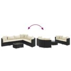 7-tlg. Garten-Sofagarnitur mit Kissen Schwarz Poly Rattan – Bild 6