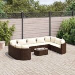 10-tlg. Garten-Sofagarnitur mit Kissen Schwarz Poly Rattan
