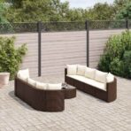 9-tlg. Garten-Sofagarnitur mit Kissen Schwarz Poly Rattan