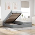 Ottoman-Bett mit Matratzen Hellgrau 160x200 cm Stoff