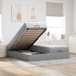 Ottoman-Bett mit Matratzen Hellgrau 160x200 cm Stoff