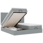 Ottoman-Bett mit Matratzen Hellgrau 160x200 cm Stoff – Bild 2