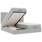 Ottoman-Bett mit Matratzen Hellgrau 160x200 cm Samt – Bild 2