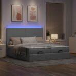 Ottoman-Bett mit Matratzen & LEDs Hellgrau 160x200 cm Stoff – Bild 3