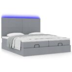 Ottoman-Bett mit Matratzen & LEDs Hellgrau 160x200 cm Stoff – Bild 6