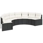Gartensofa mit Kissen Halbrund Schwarz Poly-Rattan – Bild 2