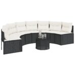 Gartensofa mit Kissen Halbrund Schwarz Poly-Rattan – Bild 3