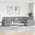 Modulares Sofa mit Kissen Stoff Hellgrau