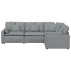 Modulares Sofa mit Kissen Stoff Hellgrau – Bild 6