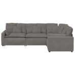 Modulares Sofa mit Kissen Cordstoff Hellgrau – Bild 6