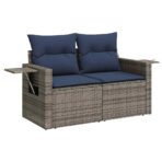11-tlg. Garten-Sofagarnitur mit Kissen Grau Poly Rattan Akazie – Bild 5