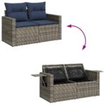 11-tlg. Garten-Sofagarnitur mit Kissen Grau Poly Rattan Akazie – Bild 9