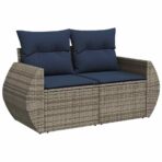 11-tlg. Garten-Sofagarnitur mit Kissen Grau Poly Rattan Akazie – Bild 5