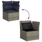11-tlg. Garten-Sofagarnitur mit Kissen Grau Poly Rattan Akazie – Bild 8