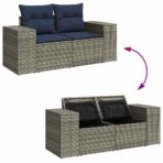11-tlg. Garten-Sofagarnitur mit Kissen Grau Poly Rattan Akazie – Bild 10