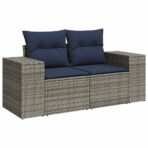 11-tlg. Garten-Sofagarnitur mit Kissen Grau Poly Rattan Akazie – Bild 3