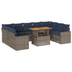 10-tlg. Garten-Sofagarnitur mit Kissen Grau Poly Rattan – Bild 2
