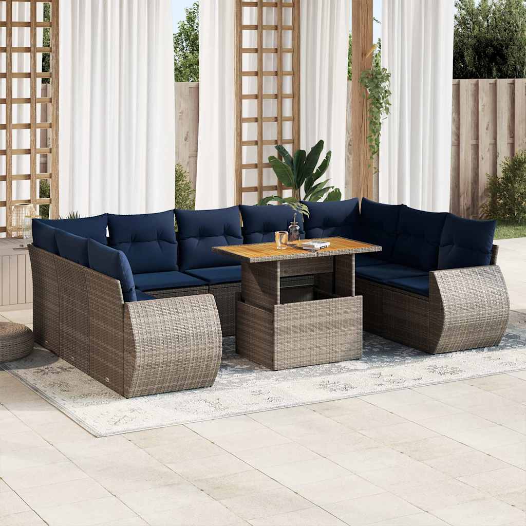 3327309_1.jpg 10-tlg. Garten-Sofagarnitur mit Kissen Grau Poly Rattan – Bild 1