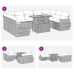10-tlg. Garten-Sofagarnitur mit Kissen Grau Poly Rattan – Bild 11