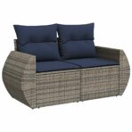10-tlg. Garten-Sofagarnitur mit Kissen Grau Poly Rattan – Bild 5