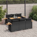 7-tlg. Garten-Sofagarnitur mit Kissen Schwarz Poly Rattan